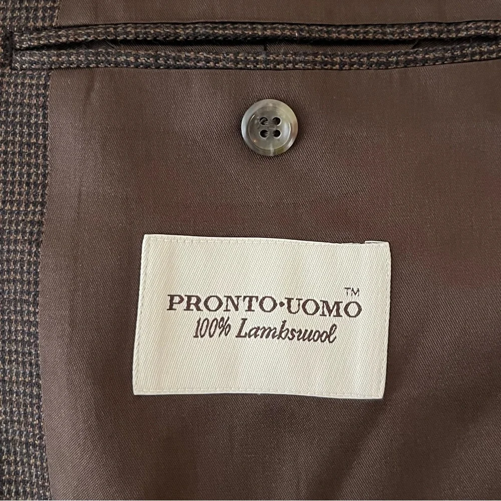 Pronto Uomo Mens 43R Brown Wool Tweed Sport Coat Blazer Jacket Preppy 90s